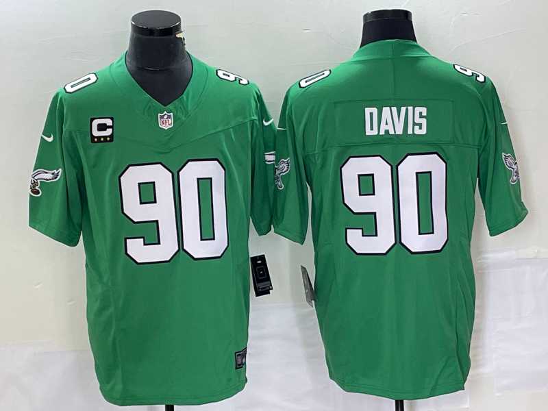 Mens Philadelphia Eagles #90 Jordan Davis Green C Patch 2023 FUSE Vapor Limited Throwback Stitched Jersey->philadelphia eagles->NFL Jersey
